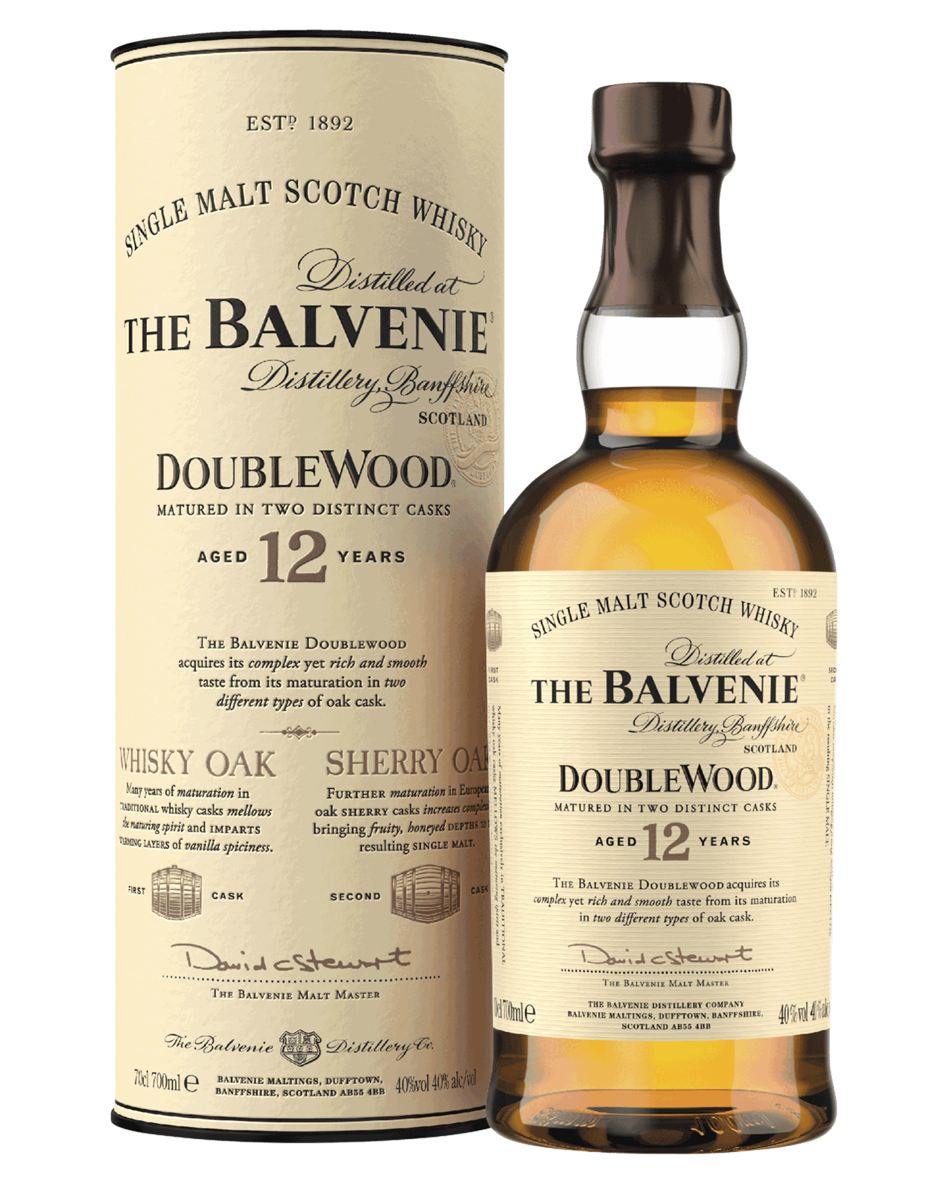 A bottle of Balvennie 12YO DoubleWood Single Malt