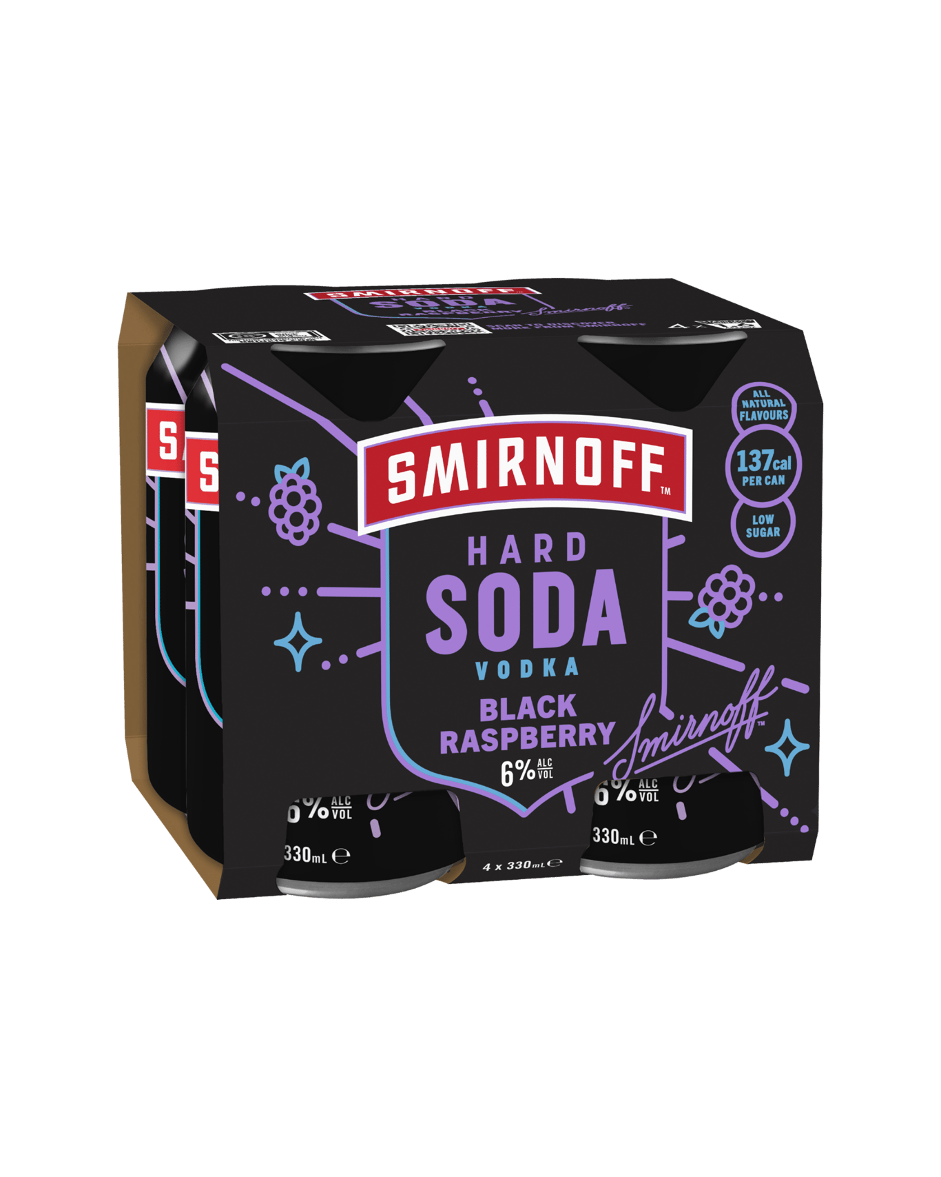 Buy Smirnoff Hard Soda Black Raspberry Fizz Cans 330ml Online (Low ...