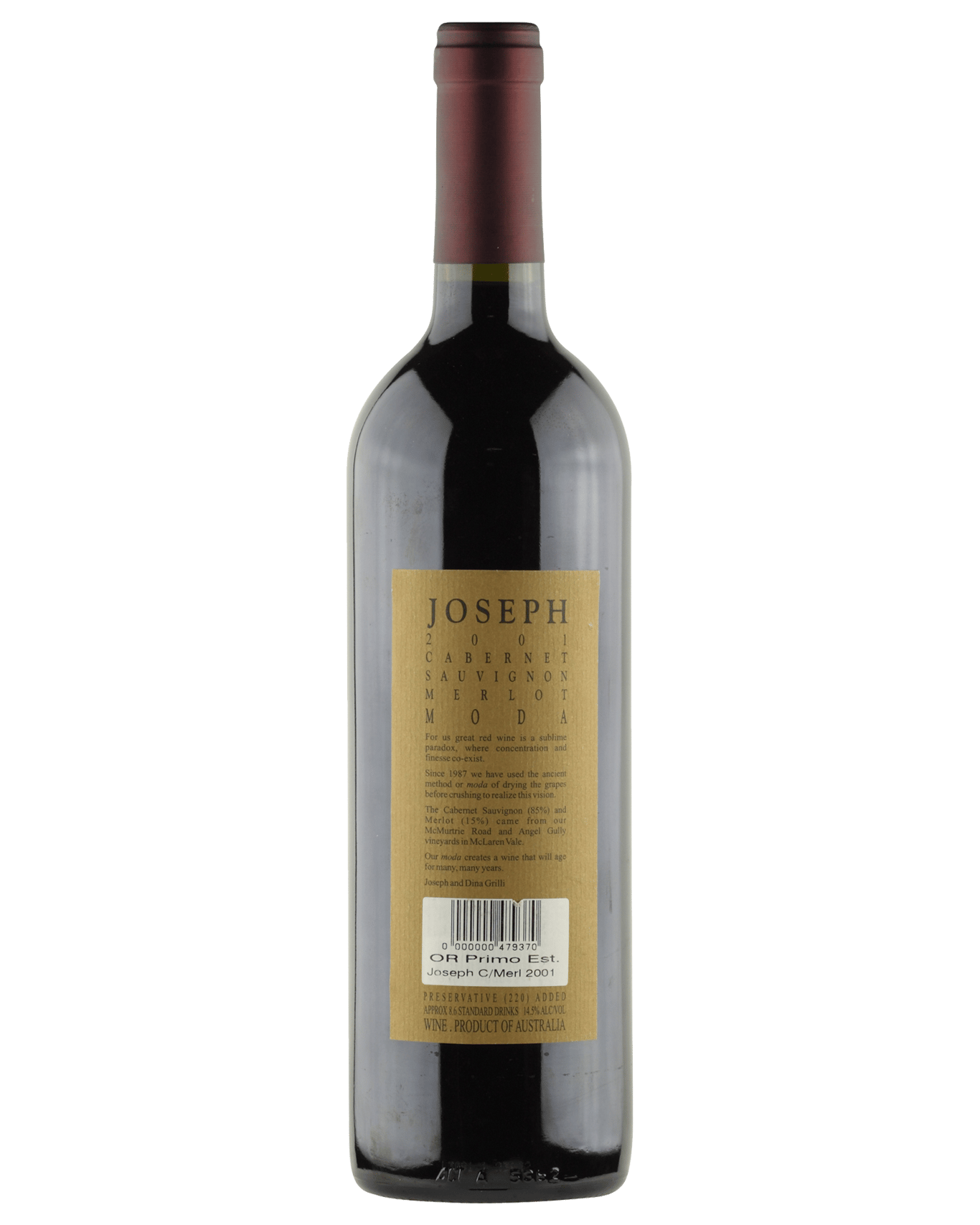 Buy Primo Estate Joseph Moda Merlot 2001 Online (Lowest Price