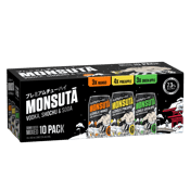  Monsuta Chuhai 7.3% Mixed 10<br>Pack Cans 350ml  350ML This Monsutā Sumo-Sized Mixed 10 Pack is a curated mix, bringing together a vibrant trio of Monsutā and Chūhai favorites: x3 Mango, x3 Green Apple, and x4 Pineapple Chūhai’s. At 7.3% ABV, each can delivers a perfectly balanced mix of Vodka, Shochu Spirit, Soda, and vibrant flavour. It’s the ultimate sharable refreshment. Produced by or on behalf of Pinnacle Drinks, part of Endeavour Group Limited.<br />
