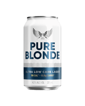 Pure Blonde Ultra Low Carb<br>Lager Cans 375ml 375ML The first Australian Ultra Low Carbohydrate beer, Pure Blonde is a refreshing, full flavoured lager, brewed with no preservatives. Pure Blonde is brewed longer to break down more natural sugars than usual, to deliver an easy drinking, ultra low carb brew with 80% less carbohydrates than regular beer and 50% fewer calories than wine per ml.