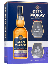 Glen Moray Port Cask Whisky<br>And Glass Pack... 700mL Aroma: toasted vanilla and light oak. Rich dried fruits. Flavour profile: refreshing spice with citrus lemon tang. Caramelised sweetness with a hint of cinnamon. Appearance: honey gold / pink grapefruit