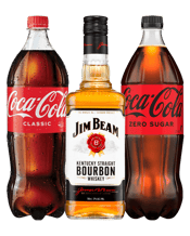  Jim Beam White Label Bourbon<br>700ml & 2x 1.25l Coke...  This bundle contains:<br />1 x Jim Beam White Label Kentucky Straight Bourbon Whiskey 700mL<br />1 x Coca-Cola 1.25L Bottle<br />1 x Coca-Cola No Sugar 1.25L Bottle