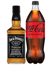  Jack Daniel's 500ml & 1.25l<br>Coca Cola Zero Sugar...  Jack Daniels 500mL &amp; a 1.25L Coca Cola Zero SugarPet 1.25L bottle