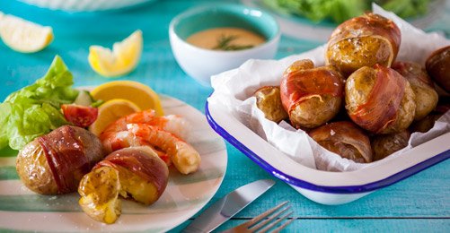 Learn how to make Baby Chat Potatoes Wrapped In Pancetta with our simple recipe